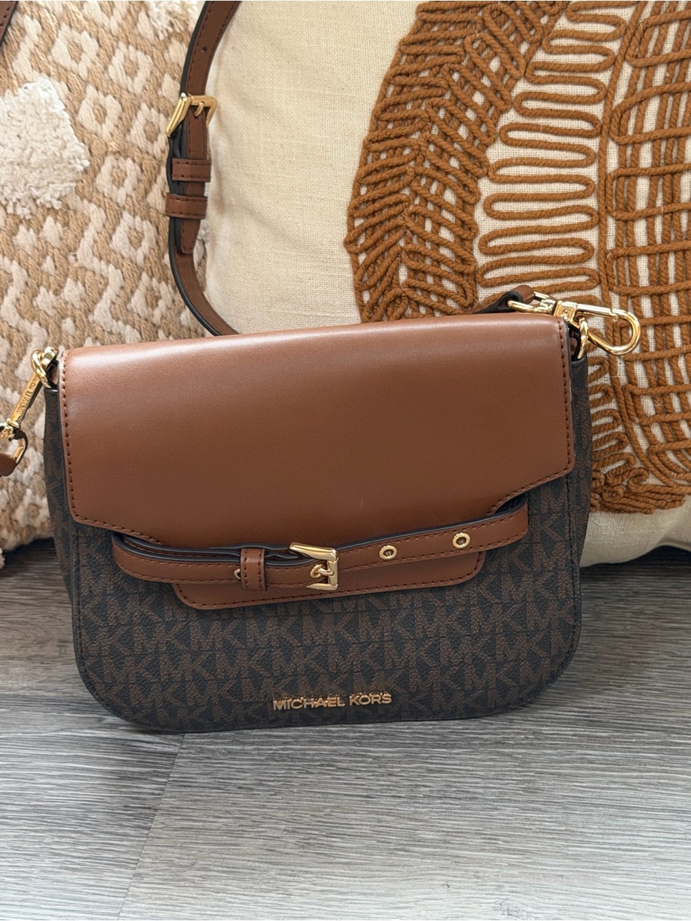Michael Kors Brown and Dark Brown Logo Crossbody Bag - Picture 2 of 6